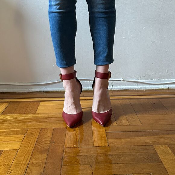 Aldo Astfeld Dark Red Buckle Ankle Strap Leather Heels Size 11 - Picture 3 of 8